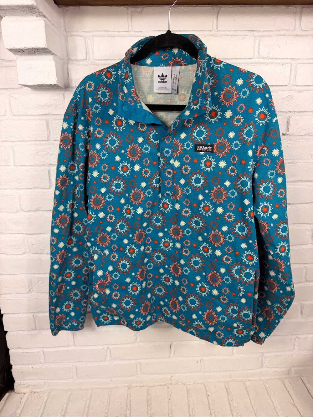 Adidas Adventure Sun Print Jacket Small Blue Orange Organic Cotton Outdoor
